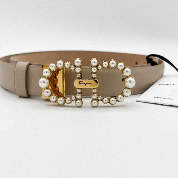 Salvatore Ferragamo Accessories - Salvatore Ferragamo Pearl-Embellished Leather Belt